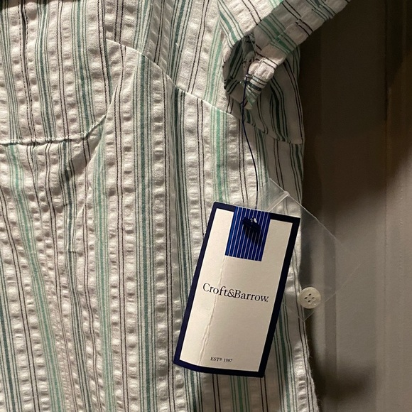 Croft & Barrow Mint Green Striped Button Down Shirt NWT Size L 100% Cotton - Picture 3 of 5